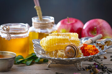 Sweet bee honey in combs.