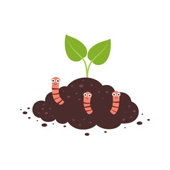 plant growth from soil with worms, vector illustration