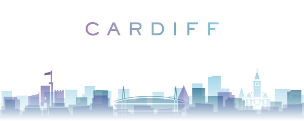 Obraz premium Cardiff Transparent Layers Gradient Landmarks Skyline