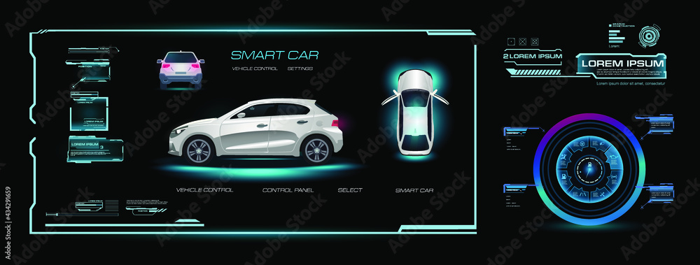 Poster automotive user interface with vehicle parameters and characteristics. all vehicle parameters on hol