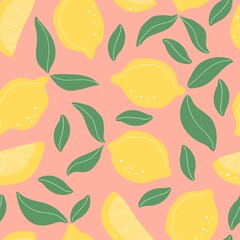 Seamless pattern with cartoon lemons. vector flat style. hand drawing. design for fabric, textile, print, wrapper
