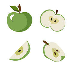 Green cartoon apples, juicy fruits,  apple fruit design, fresh green apples illustration