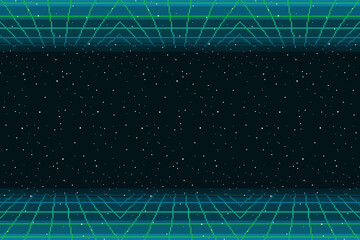 Pixel art of 80s Retro sci-Fi background. Pixel art background. 8bit Vector illustration © nataliia_ptashka