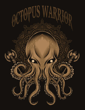 illustration octopus warriors with mandala