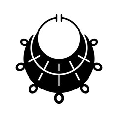 Ancient jewelry black glyph icon. Excavated treasure. Bracelet and necklace. Personal adornment. Decorating ears, necks. Social status. Silhouette symbol on white space. Vector isolated illustration