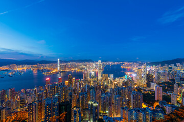 Hong Kong Victoria Harbour view from the peak at Night
