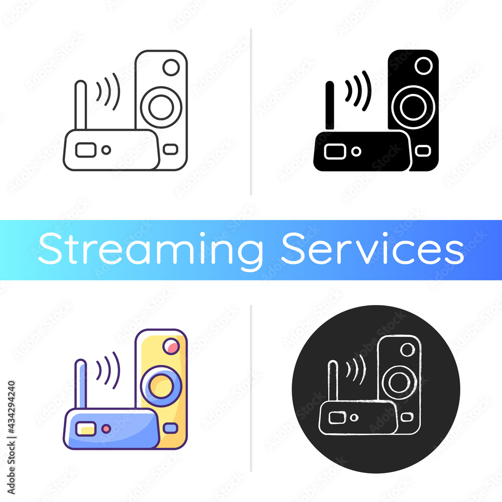Poster media streaming device icon. watching television on internet-connected device. wi-fi connection. con