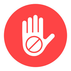 Hand stop or forbidden vector white glyph icon