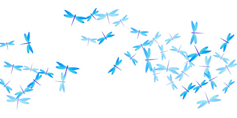 Fototapeta na wymiar Exotic cyan blue dragonfly isolated vector background. Spring ornate insects. Simple dragonfly isolated baby wallpaper. Sensitive wings damselflies patten. Fragile beings