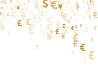 Euro dollar pound yen gold symbols flying money vector design. Payment backdrop. Currency symbols