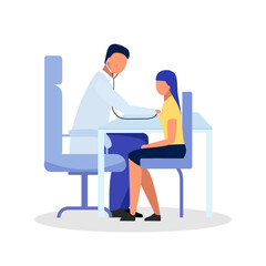 Seeking medical care flat color vector faceless characters. Physician, patient. Planning treatment for symptoms. Doctor office isolated cartoon illustration for web graphic design and animation