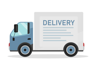 Delivery vehicle flat color vector object. Truck with cargo space. Delivery van. Goods and services transportation to clients isolated cartoon illustration for web graphic design and animation