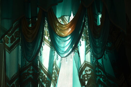 Illuminated Curtain In Darkroom