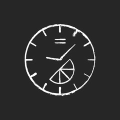 Branded clock chalk white icon on black background. Modern designed house decor. Make home look stylish and modern. Designing interior items and styles. Isolated vector chalkboard illustration