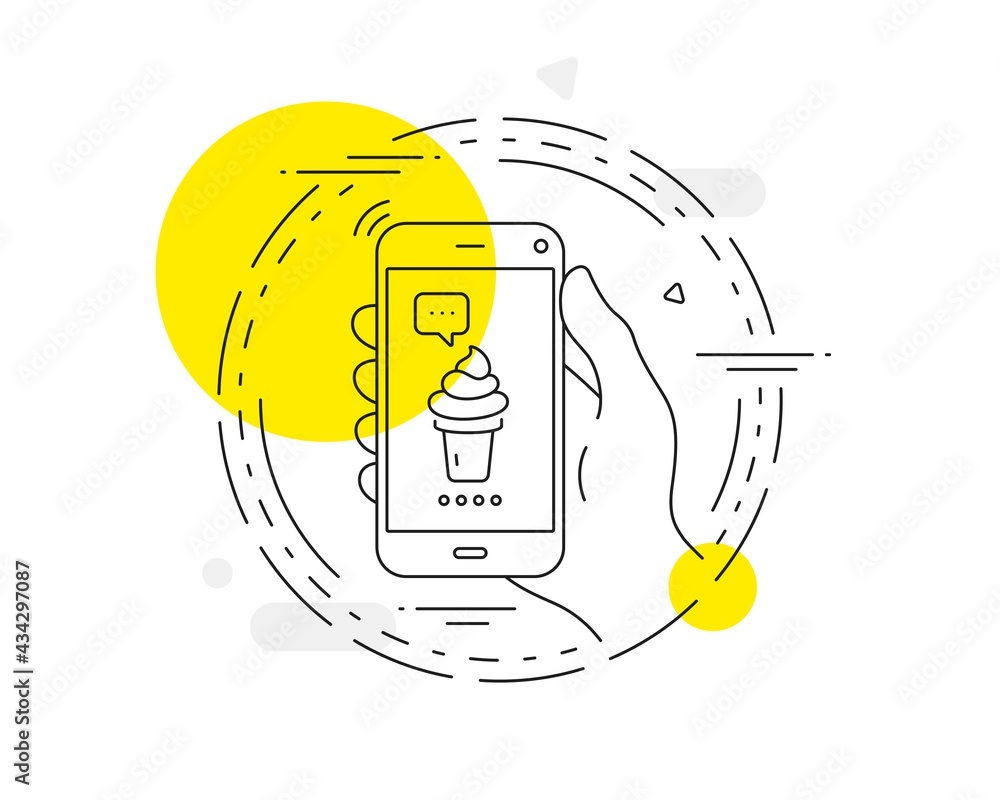 Aufkleber ice cream cone line icon. mobile phone vector button. vanilla sundae waffle cone sign. frozen summer