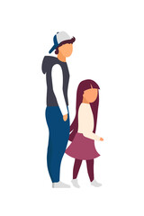 Sibling walking together flat color vector faceless characters. Family relationship. Teenager brother and little sister isolated cartoon illustration for web graphic design and animation