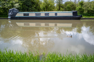 The Grand Union canal at Stoke Bruerne in Northampton just below the Blisworth tunnel. Stoke Bruerne is the location of a large number of locks. 
