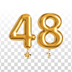 Vector realistic isolated golden balloon number of 48 for invitation decoration on the transparent background.