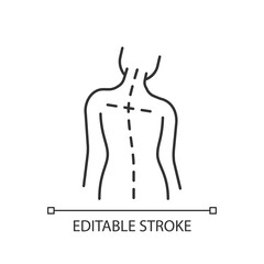 Uneven shoulders linear icon. Postural change. Difficulty walking. Asymmetrical alignment. Thin line customizable illustration. Contour symbol. Vector isolated outline drawing. Editable stroke