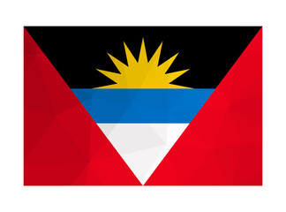 Vector isolated illustration. National flag and official symbol of Antigua and Barbuda. Creative design in low poly style with triangular shapes. Gradient effect.