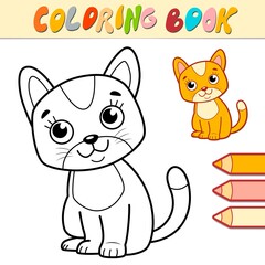 Coloring book or page for kids. Cat black and white
