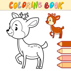 Coloring book or page for kids. deer black and white