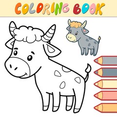 Coloring book or page for kids. bull black and white