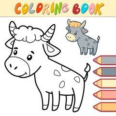 Coloring book or page for kids. bull black and white