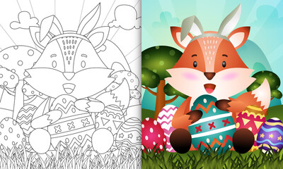 Coloring Book Kids Themed Easter With Cute Fox Using Bunny Ears