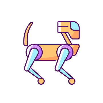 Animal like robot RGB color icon. Cyborg dog, mechanical pet. Innovative drone and cybernetics. Cyberpunk movie item, sci fi game. Futuristic technology. Isolated vector illustration