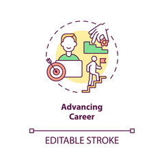 Advancing career concept icon. Business development. Personal growth. Professional promotion idea thin line illustration. Vector isolated outline RGB color drawing. Editable stroke