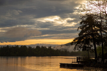 Sunset over a mountain on Lake Winnepesaukee