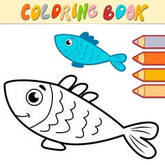 Coloring book or page for kids. fish black and white