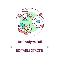 Be ready to fail concept icon. Goal setting, achievement. Learning from experience. Business development idea thin line illustration. Vector isolated outline RGB color drawing. Editable stroke