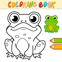 Coloring book or page for kids. frog black and white