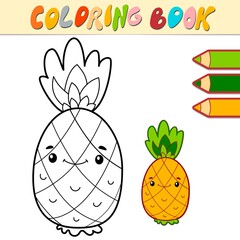 Coloring book or page for kids. pineapple black and white