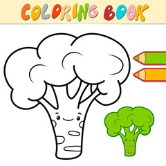 Coloring book or page for kids. broccoli black and white