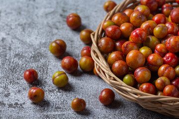 Ripe plums on the dark background.
