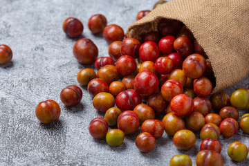 Ripe plums on the dark background.