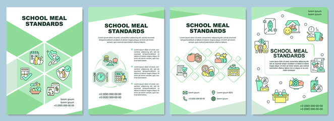 Fototapeta na wymiar School meal standards brochure template. Food for students. Flyer, booklet, leaflet print, cover design with linear icons. Vector layouts for presentation, annual reports, advertisement pages