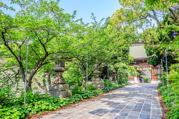 初夏の小倉祇園八坂神社　楼門と参道　福岡県北九州市　Early summer Kokura Gion Yasaka Shrine Fukuoka-ken Kitakyusyu city