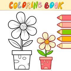 Coloring book or page for kids. potted flower black and white