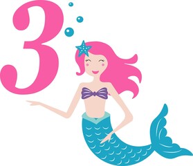 cute mermaid birthday card vector illustration