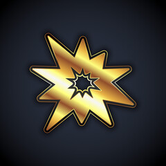 Gold Bomb explosion with shrapnel and fireball icon isolated on black background. Vector