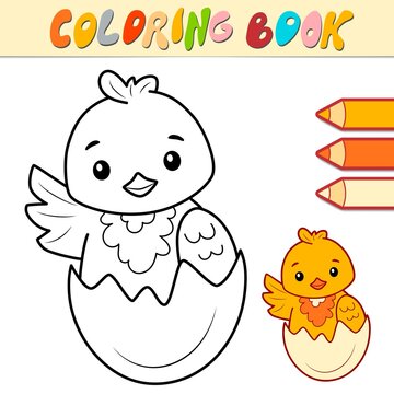 Coloring book or page for kids. chick black and white