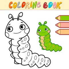 Coloring book or page for kids. caterpillar black and white