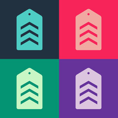 Pop art Chevron icon isolated on color background. Military badge sign. Vector