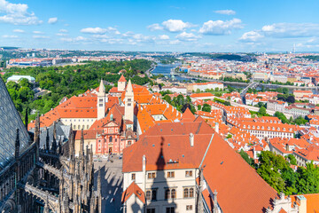 Obraz premium Aerial view of Basilica of St George on Prague Castle, Prague, Czech Republic.