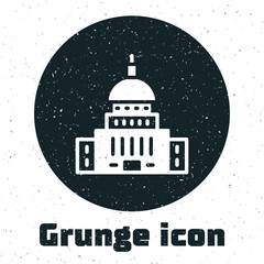 Grunge White House icon isolated on white background. Washington DC. Monochrome vintage drawing. Vector