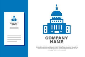 Blue White House icon isolated on white background. Washington DC. Logo design template element. Vector